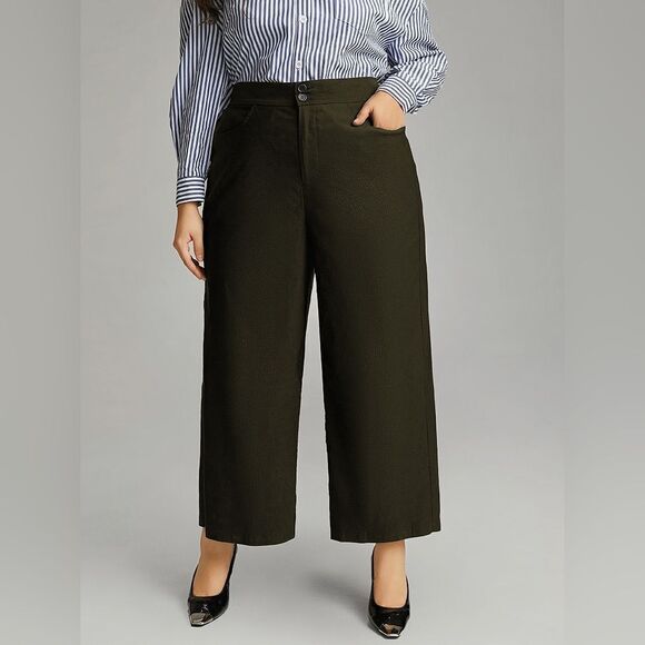 Bloomchic Wide Leg Cropped Pants Olive - Picture 1 of 6